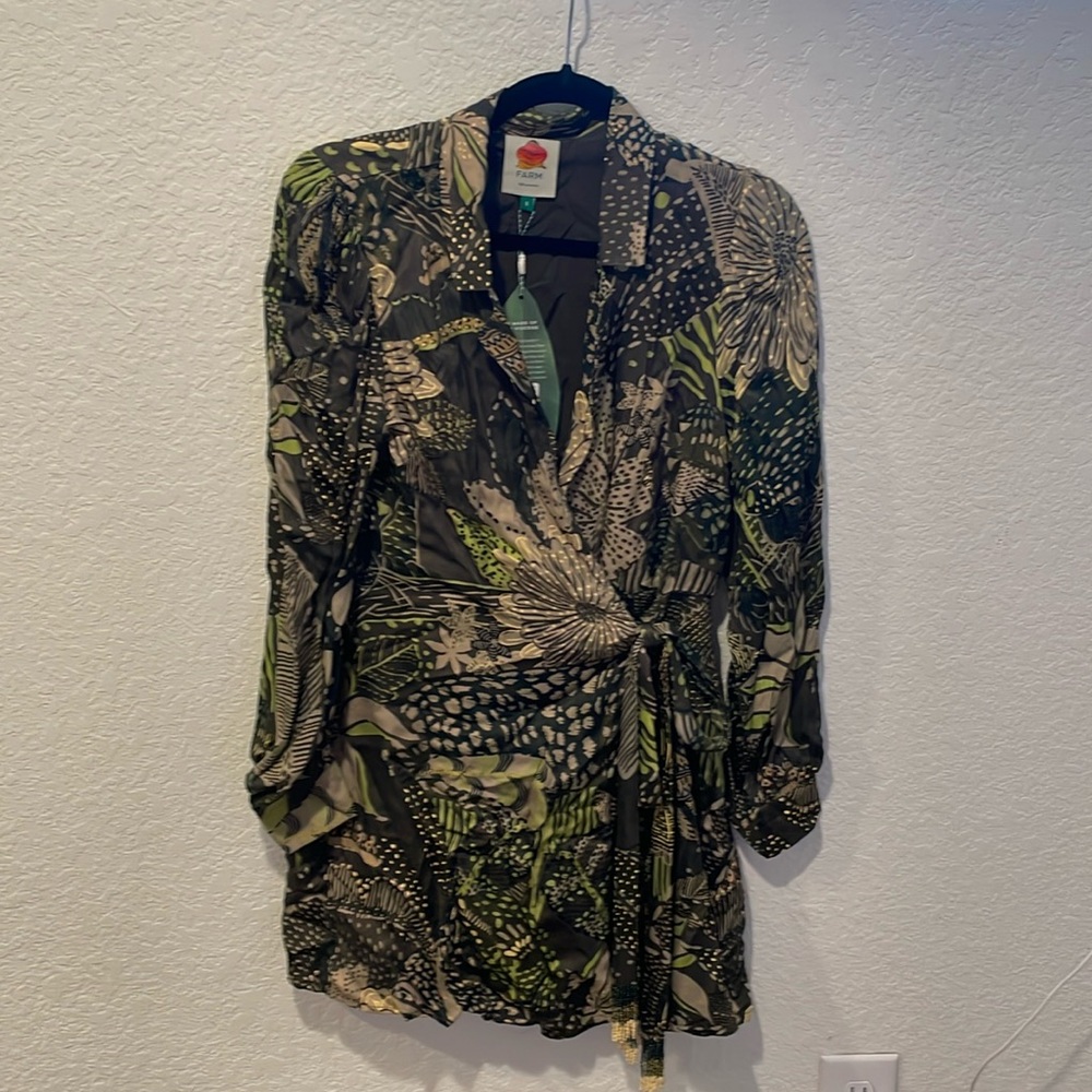 Farm Rio Green Mini Wrap Dress